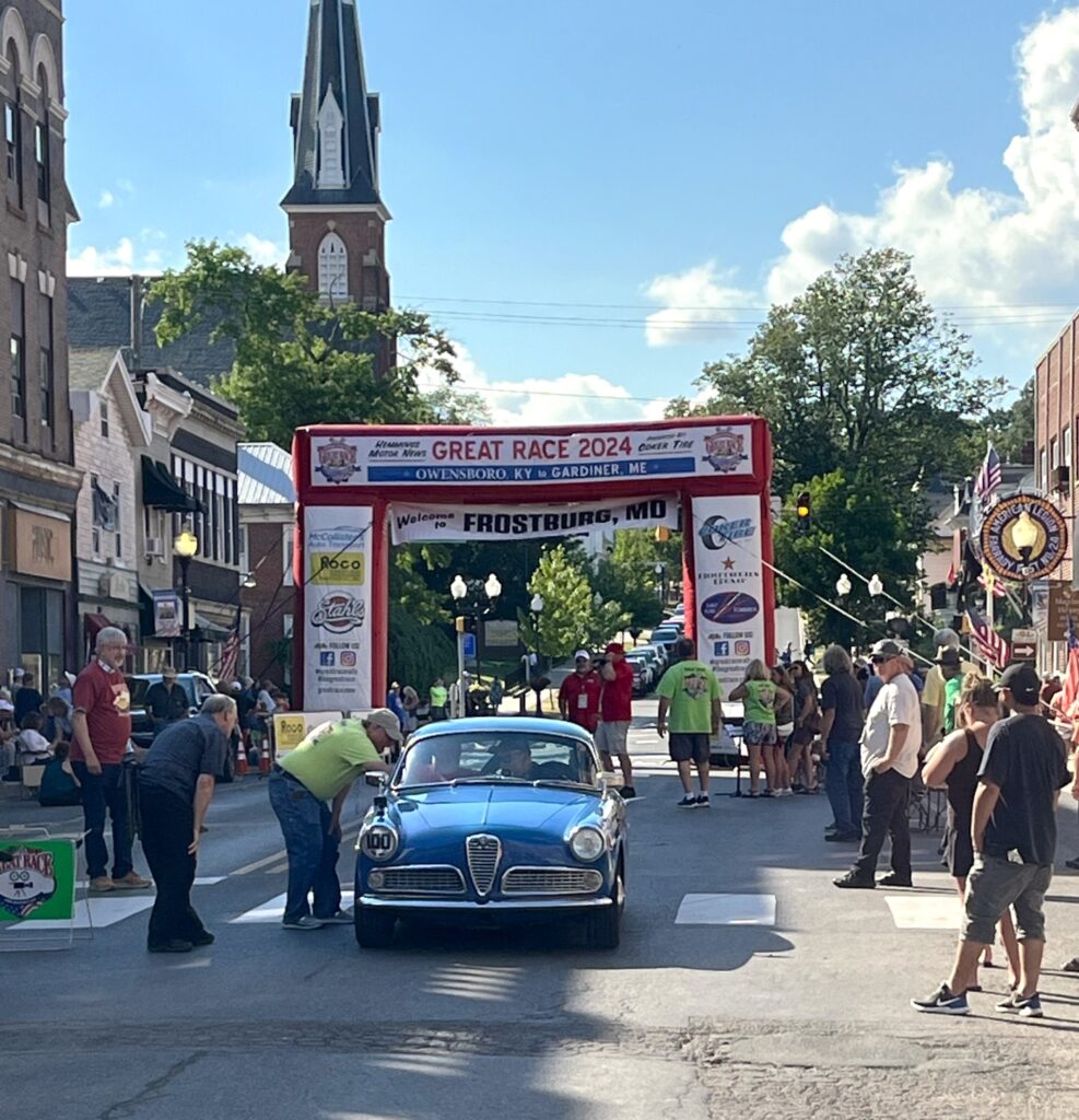 photo of Alfa Romero under the inflatable finishing arch in Frostburg, Maryland